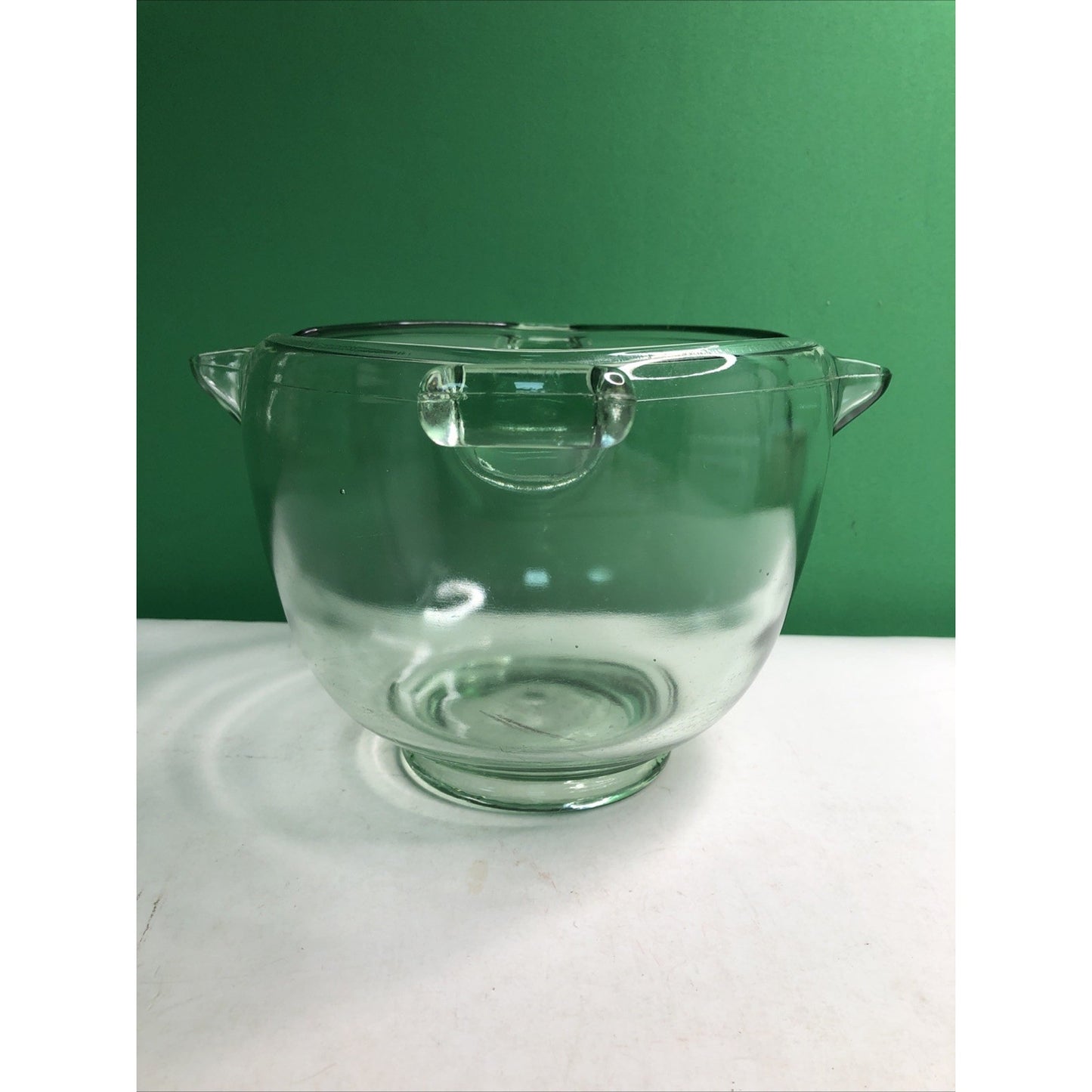 Vintage TUFGLAS Large Mixing Bowl Uranium Glass Double Spout Handled Depression