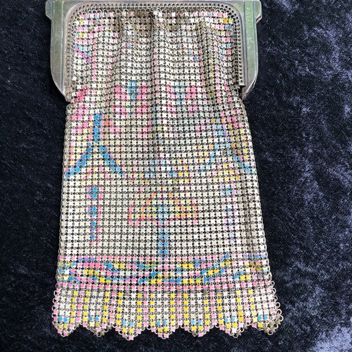 Vintage Antique Whiting & Davis Mesh Enameled Purse Deco Nouveau Imperfect