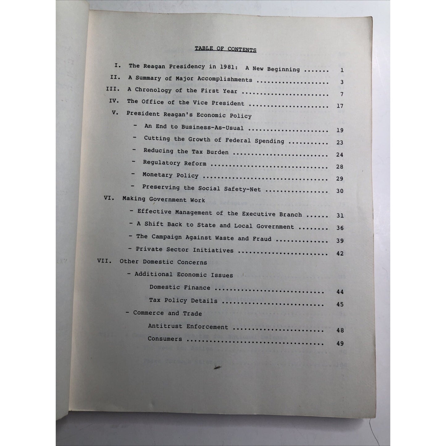 1981 RARE The Reagan Presidency: A Review Of The First Year Report By White Hous
