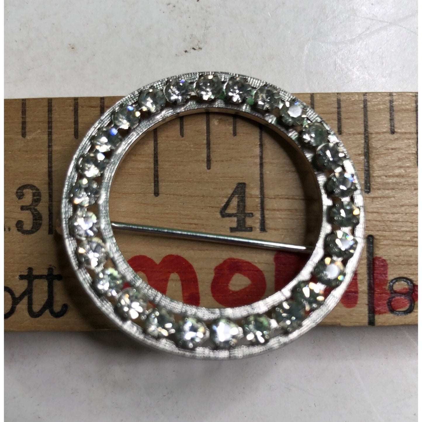 Vintage Stamped CA CARL ART Arrow Sterling Silver Rhinestones CIRCLE BROOCH Pin