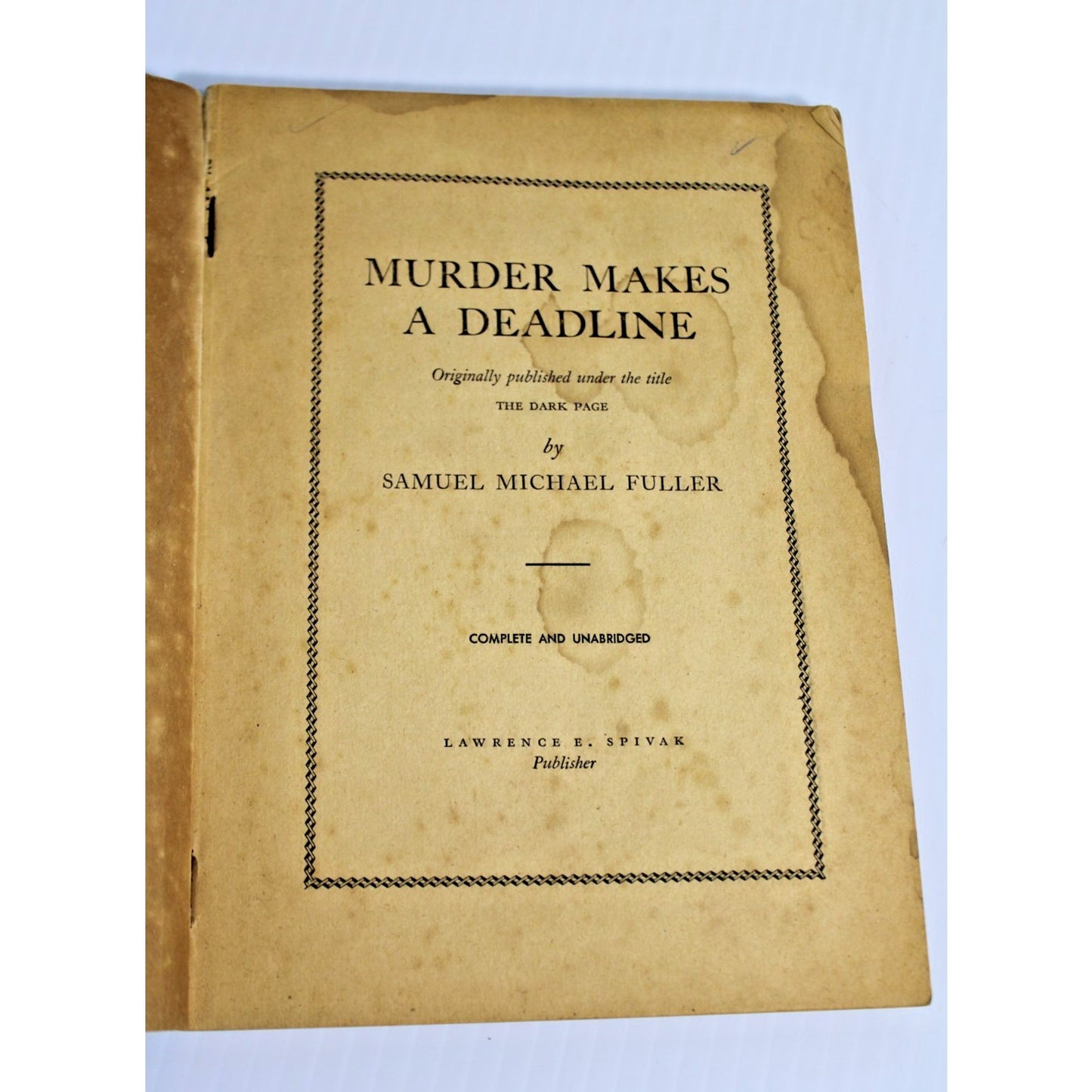 RARE Vintage 1951 Murder Makes a Deadline Samuel Fuller The Dark Page Mystery