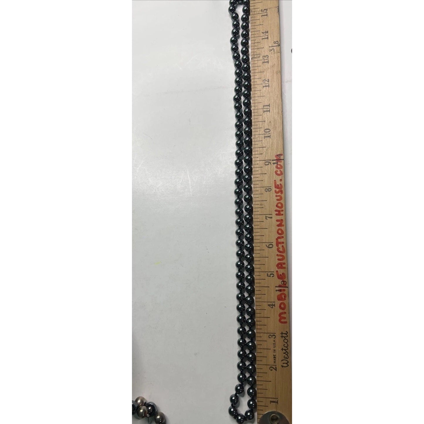 Pair Hematite Beaded Necklace 32” And Wired Bracelet 7” Set