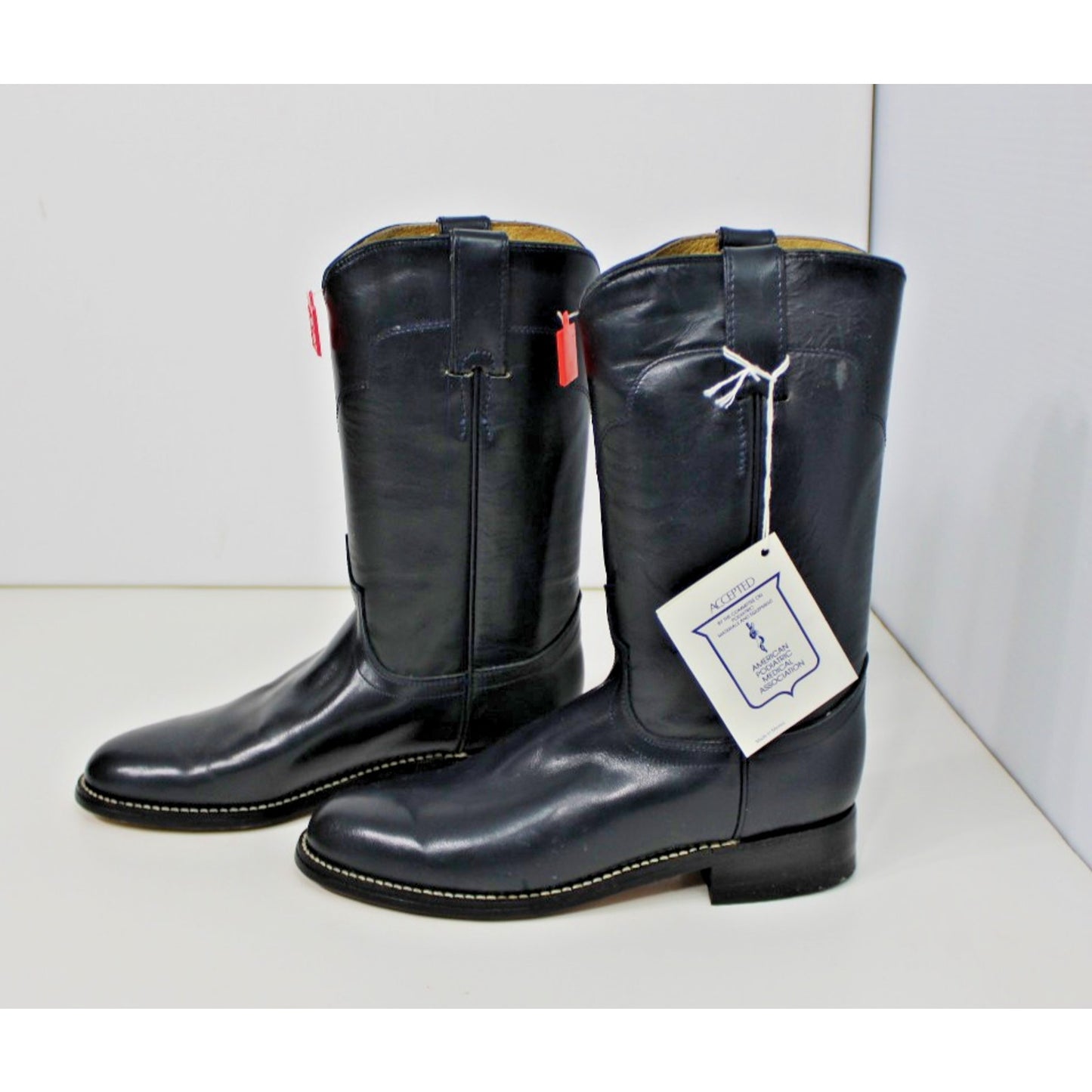 New Old Stock VTG 80s Tony Lama Roper Cowboy Western Navy Blue Boots 7502 Sz 5B