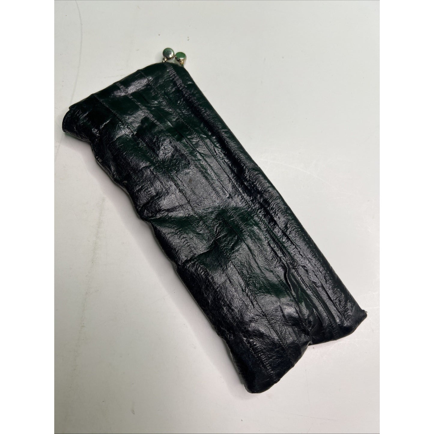 Genuine Eel Skin Wallet Eye Glass Case Long Black Vintage Kiss Lock Velvet Lined