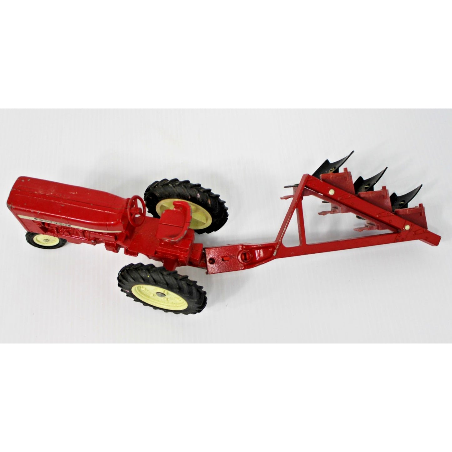 Vintage ERTL Co. 1:16 Scale Metal International Tractor, Wagon, 2 Plows Toy Set