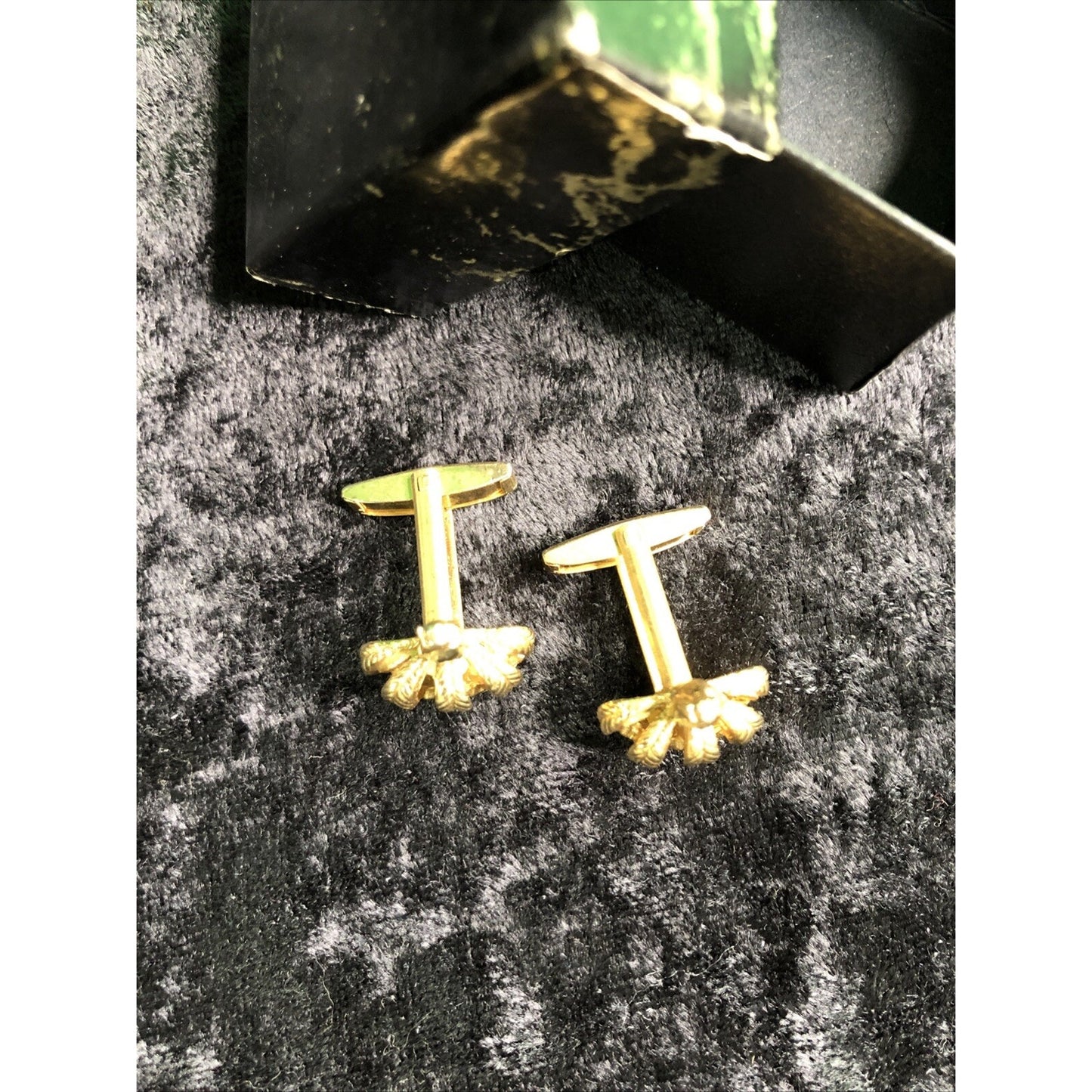 Vintage Mens Gold Tone Royal Crown Rhinestone Cufflinks Cuff Links Gift Box