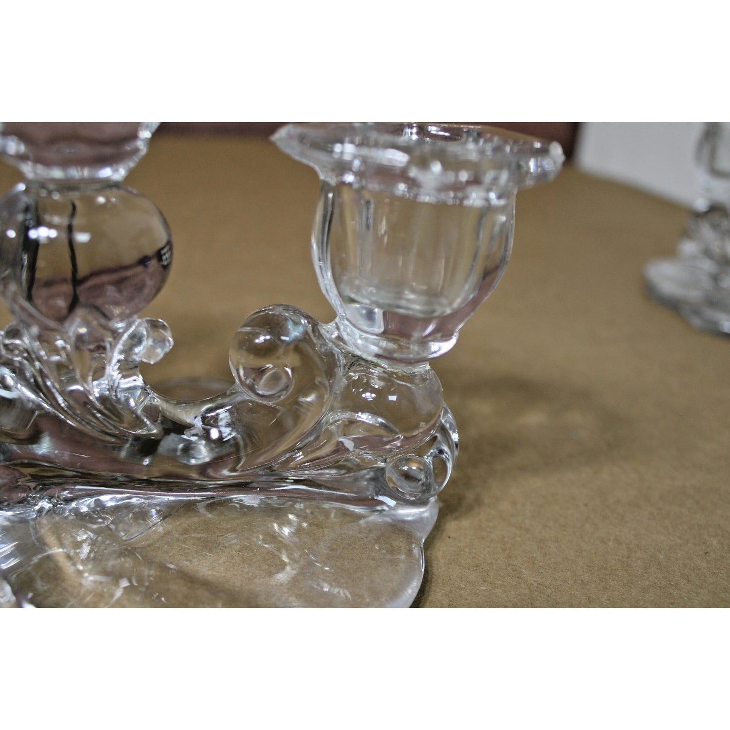 2 Vintage Cambridge Caprice 3 Light Candelabra Clear Glass Candle Holders 1950s
