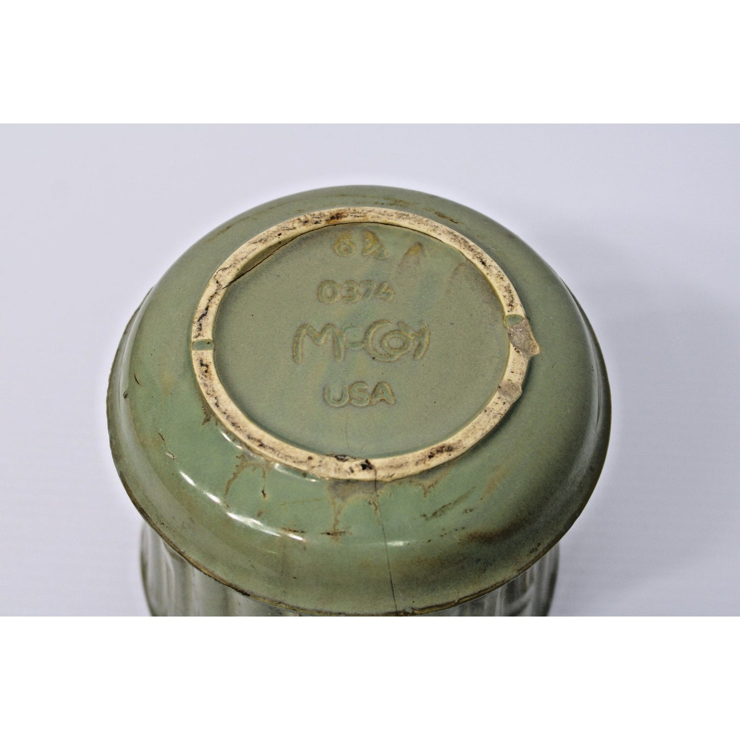 Vintage McCoy Pottery Green Faux Bamboo/ Tiki 6.5" Planter w/ Saucer #0374 USA