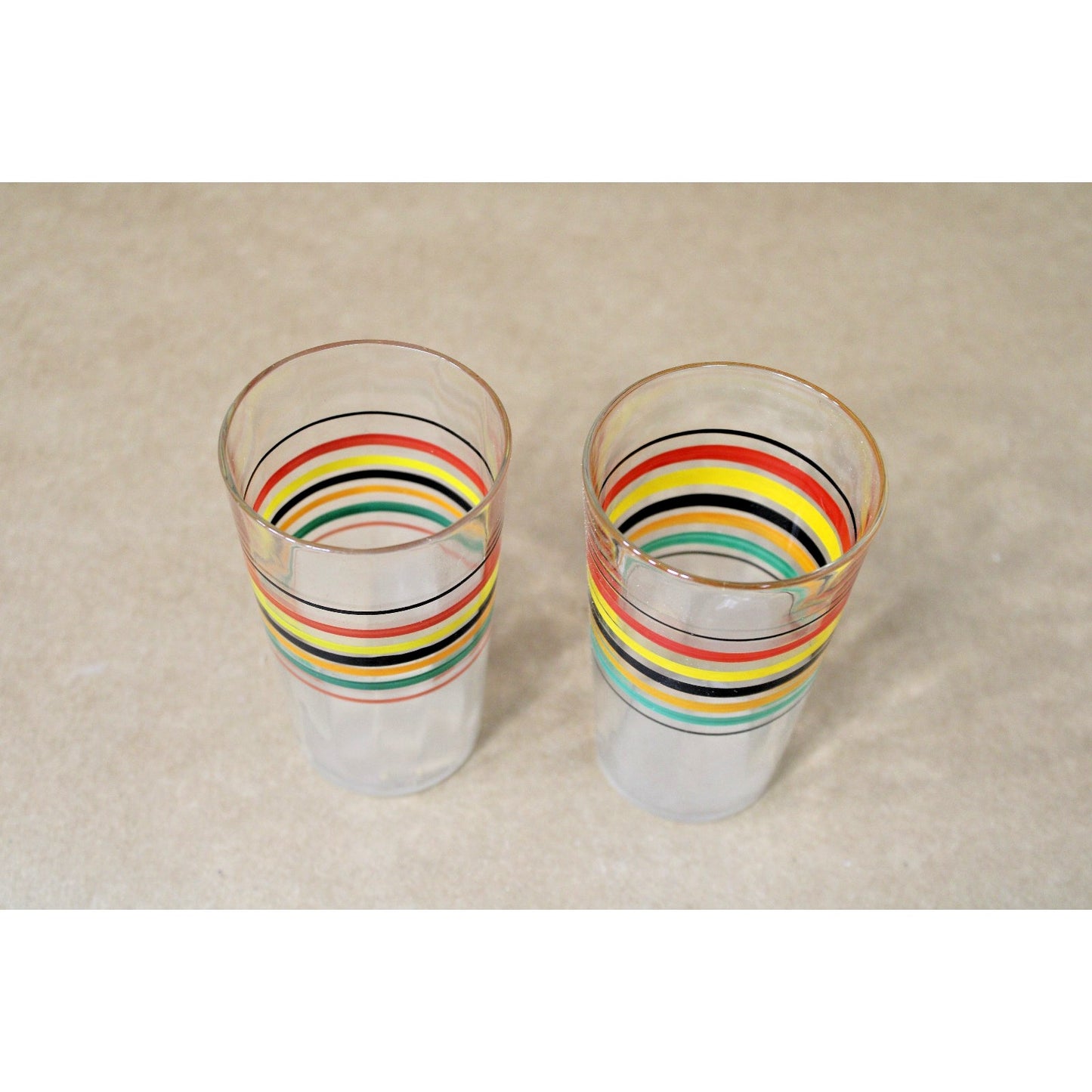 Vintage Rainbow Stripe Glasses, Set of 2, MCM Barware 1950s-60s Retro, 3.75H"