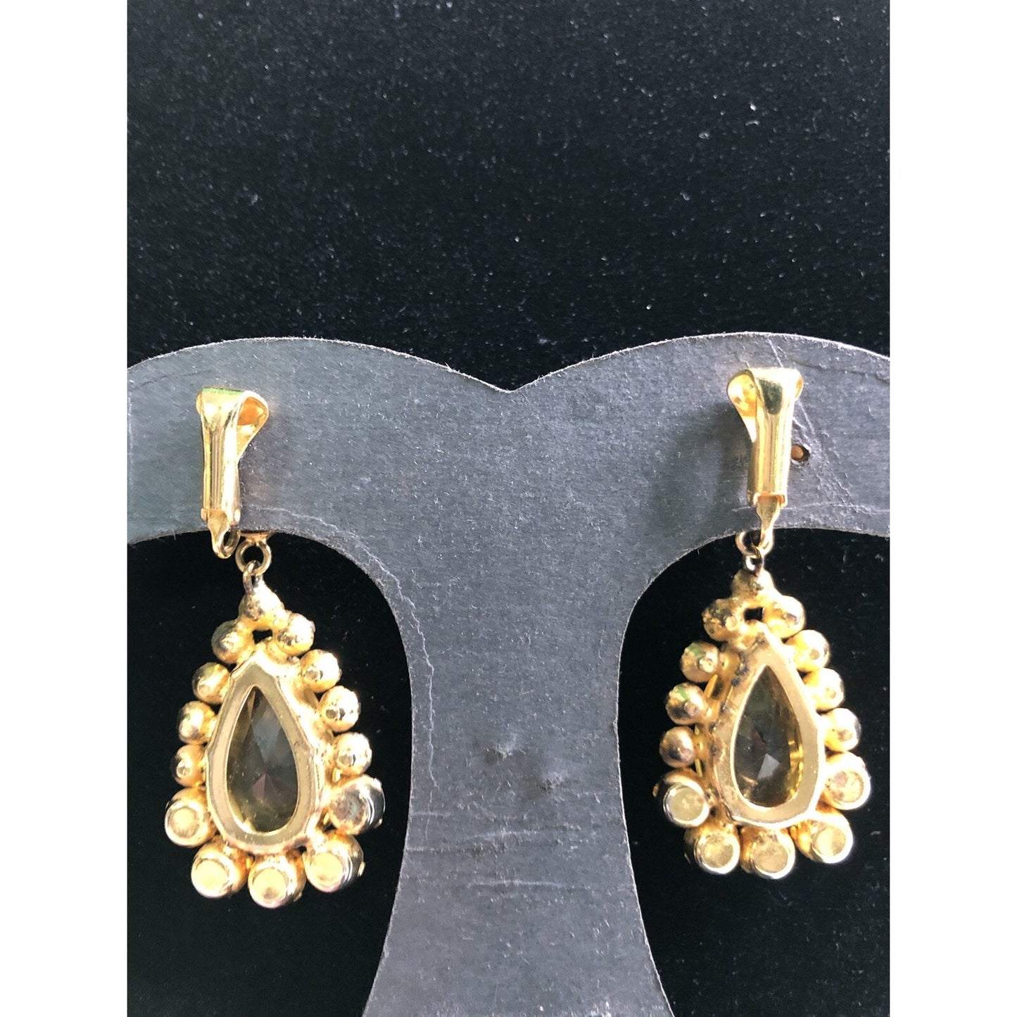 Vintage Showstopper Clip On Earrings Faux Stones Yellow Teardrop & Round Shape
