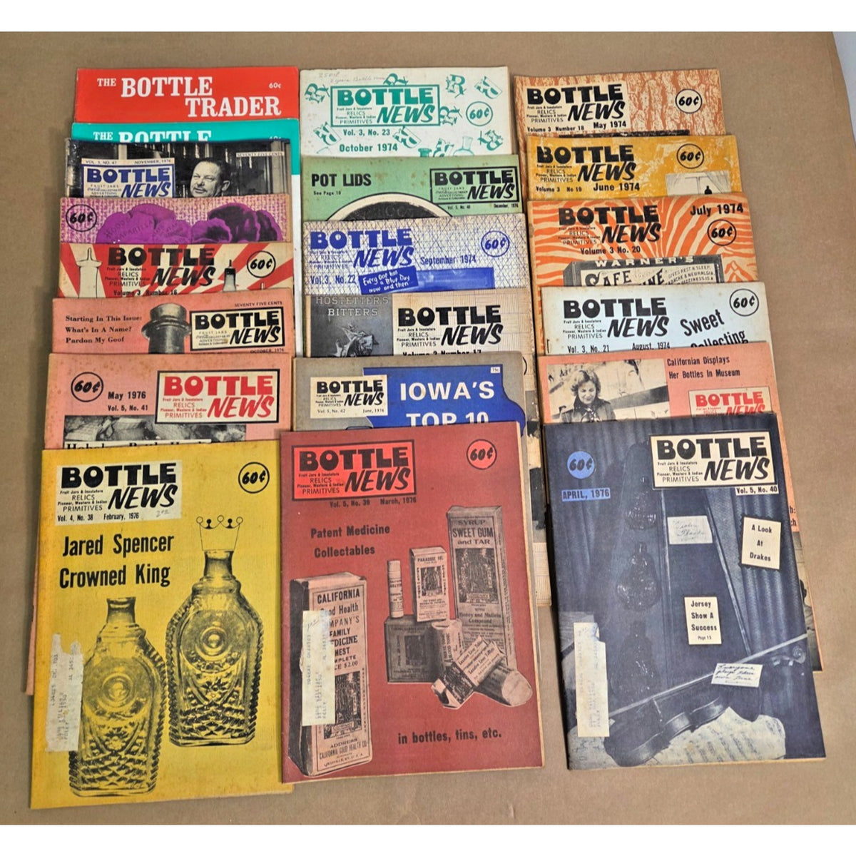 Vintage Bottle News Relics & Primitives Magazine Lot 1974-1976 Bulk Run of 20