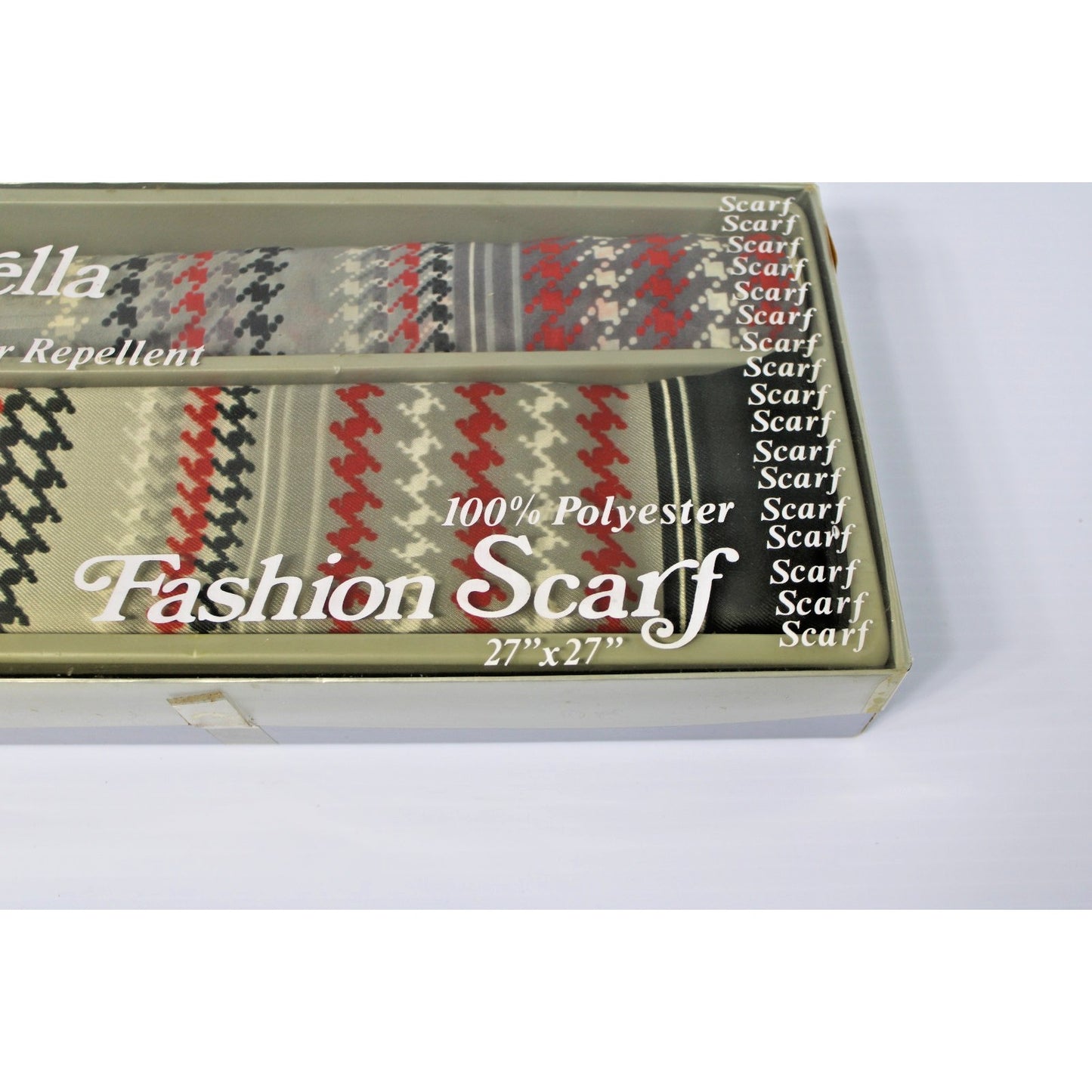 Vintage NOS Umbrella and Fashion Scarf Set, Black White Red Grey Houndstooth
