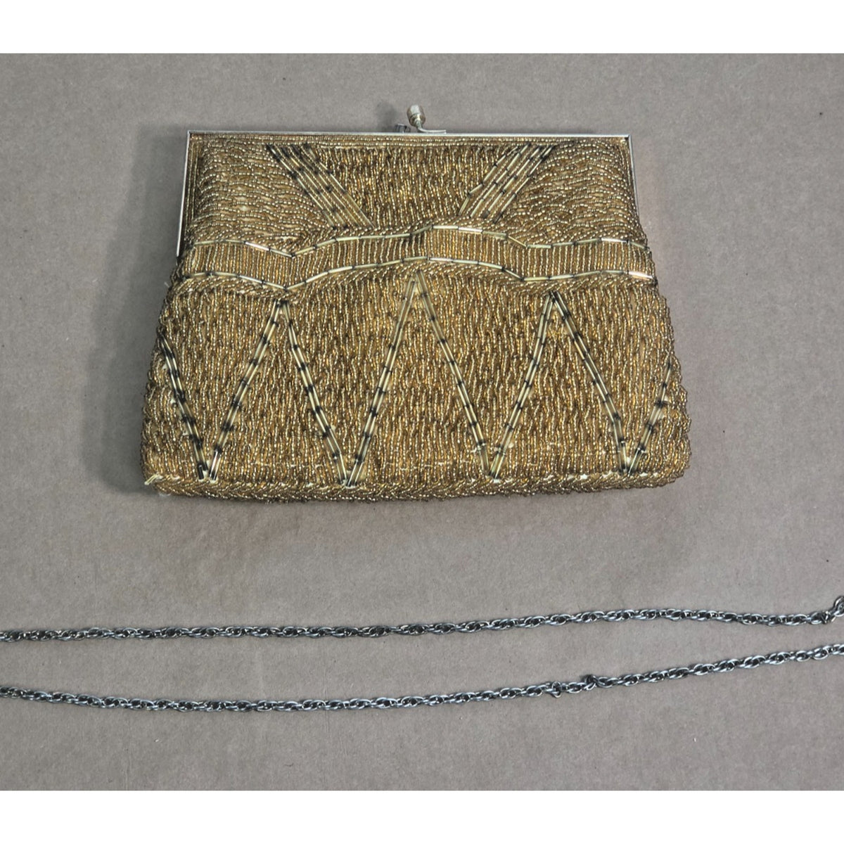 Vintage Laura Gold Beaded Art Deco Sunburst Evening Bag Clutch