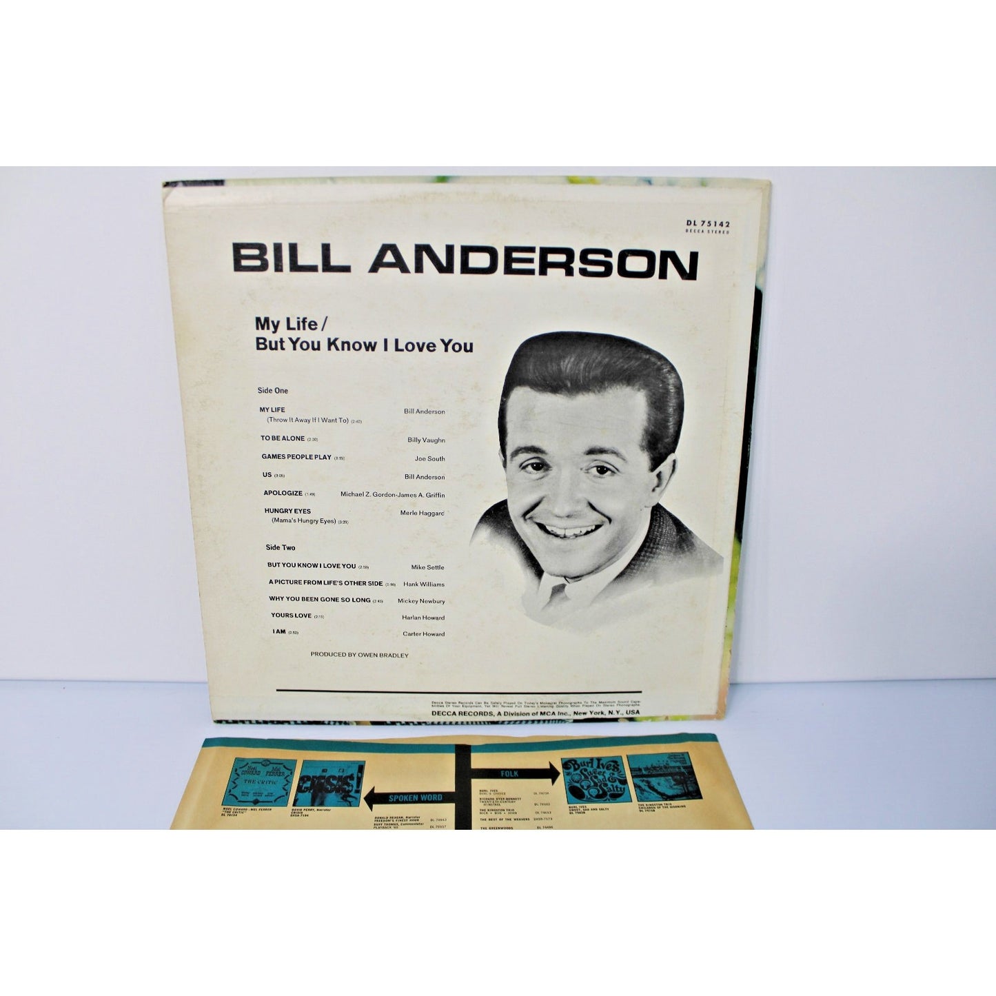 Bill Anderson- My Life/ But You Know I Love You, 1969 Decca DL 75142 LP- G/ VG