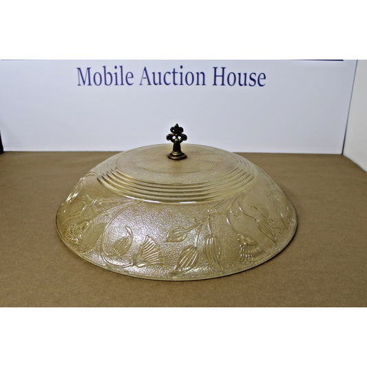 Vintage 16" Amber Opalescent Heavy Celiling Fixture Cover/ Art Nouveau Glass