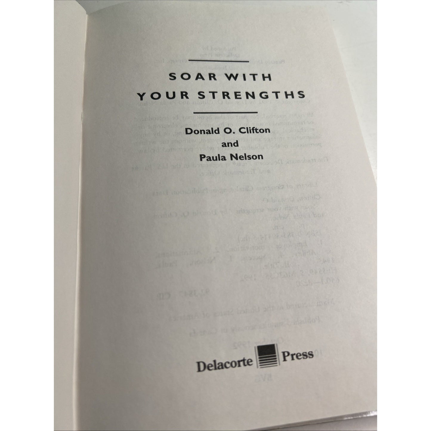 Soar With Your Strengths by Donald O. Clifton & Paula Nelson 1992 HC DJ