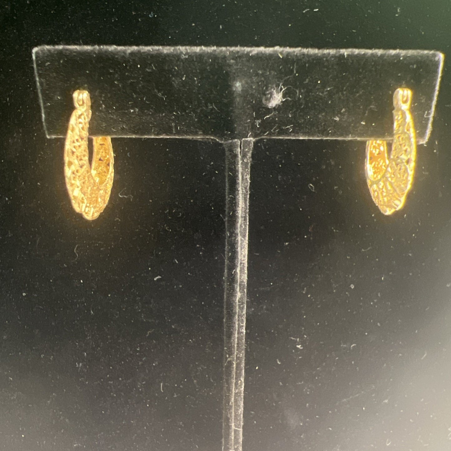 14K Gold Hoop Etched Pierced Lace Earrings - French Lock Hinged Closure