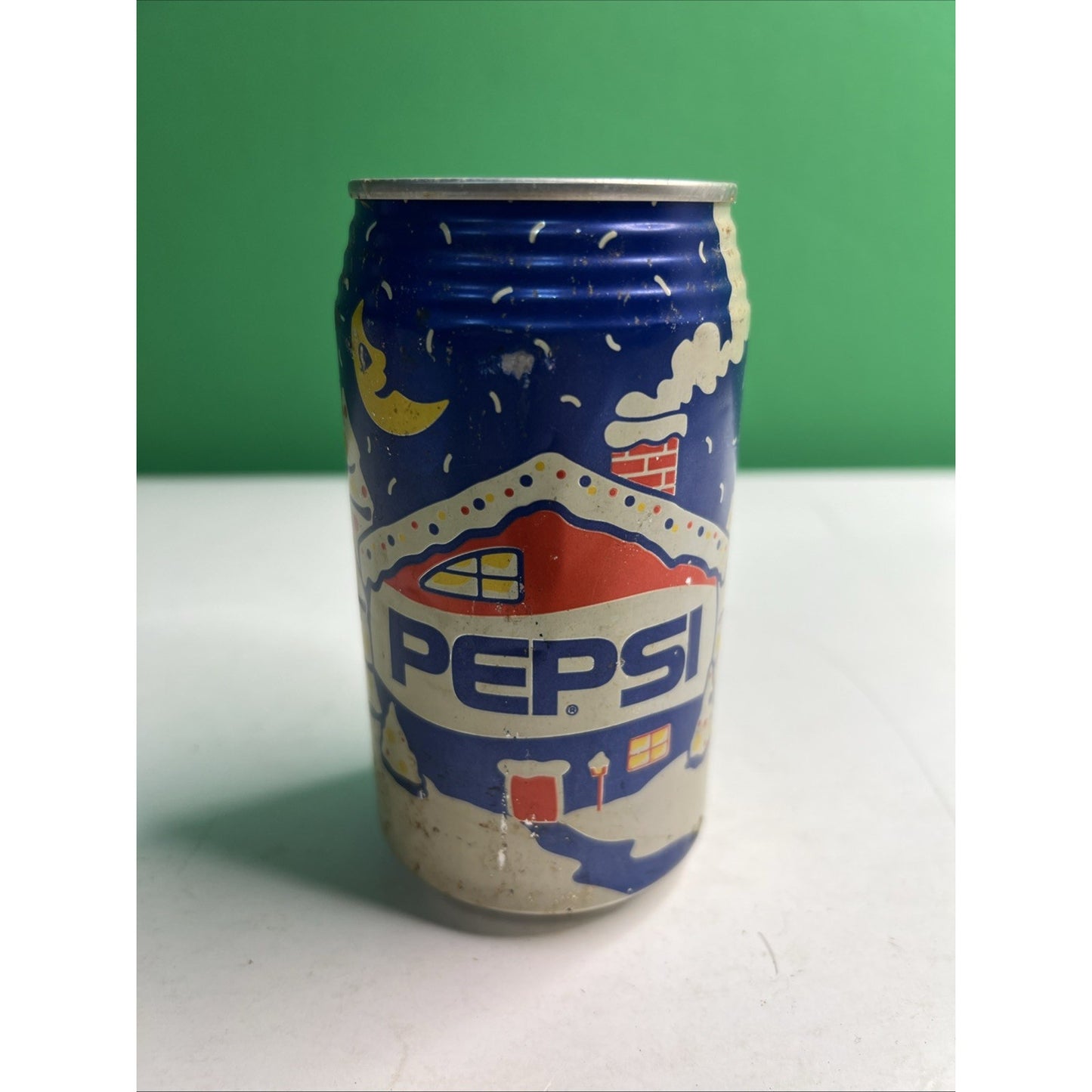 Vintage PEPSI 12 oz EMPTY CAN Winter Holiday House Design 1990's