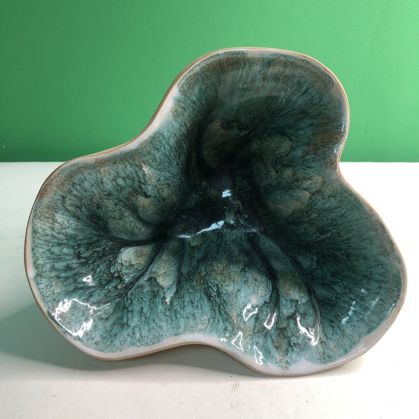 SIGNED Hammat Original 403 Pottery Dish Blue Green Brown Biomorphic Design MCM