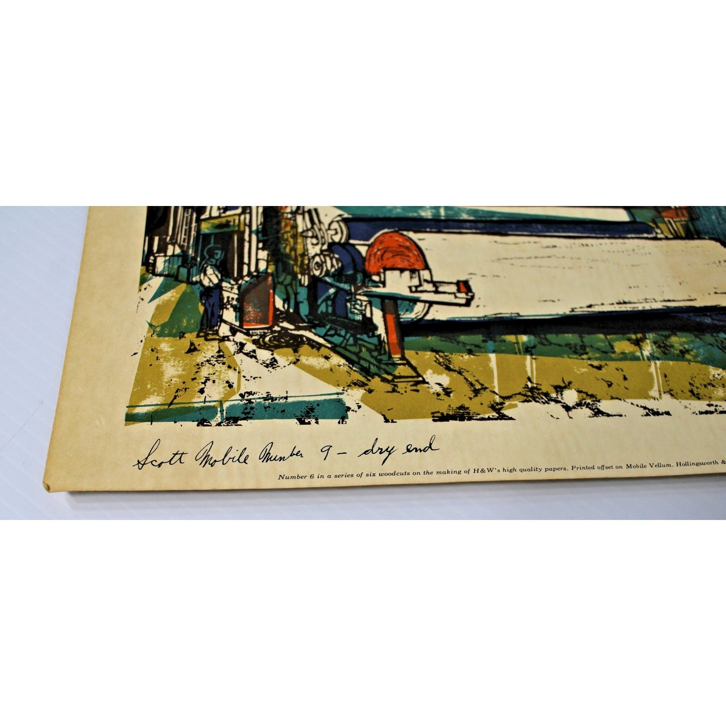 Vintage Woodcut by Ted Davies- Scott Paper Co, Number 9, Mobile, AL 14" x 11.25"