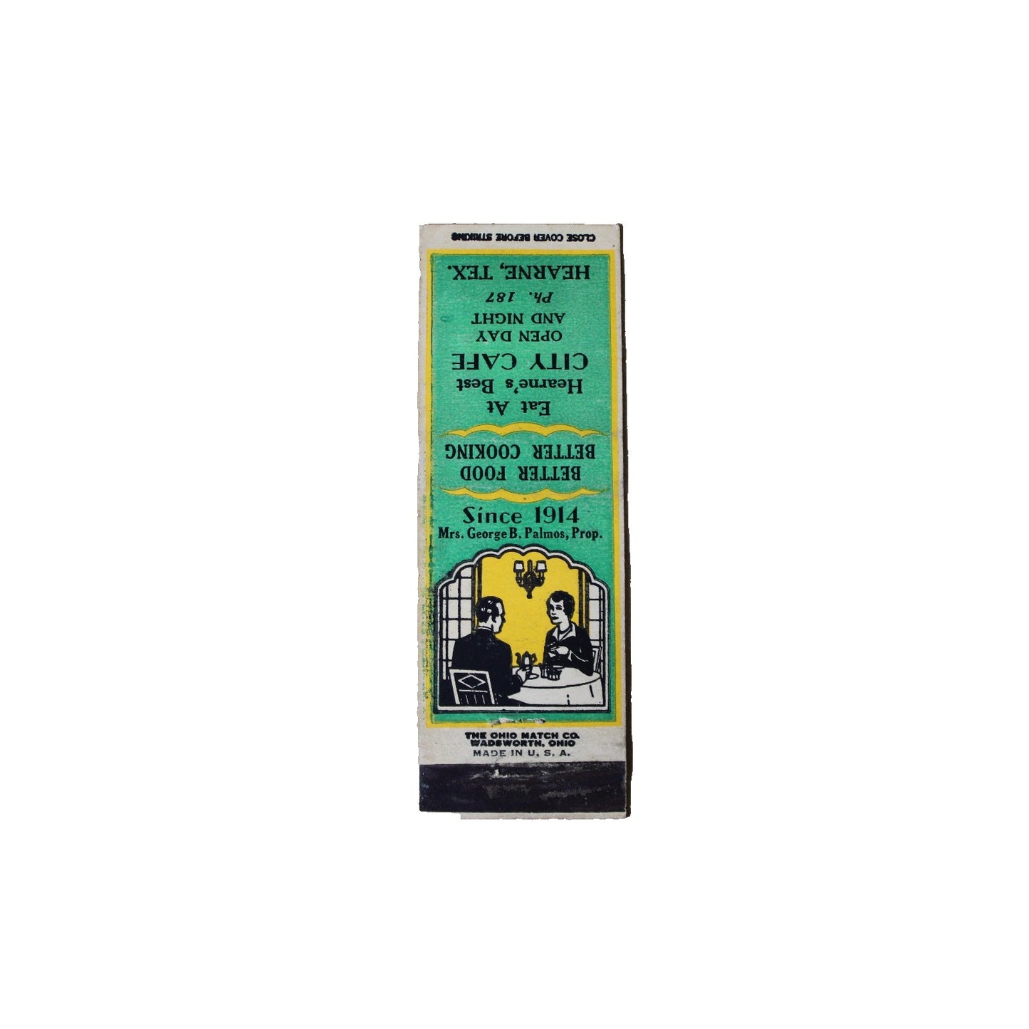 Vintage Mid Century Matchbook City Cafe Hearne Texas