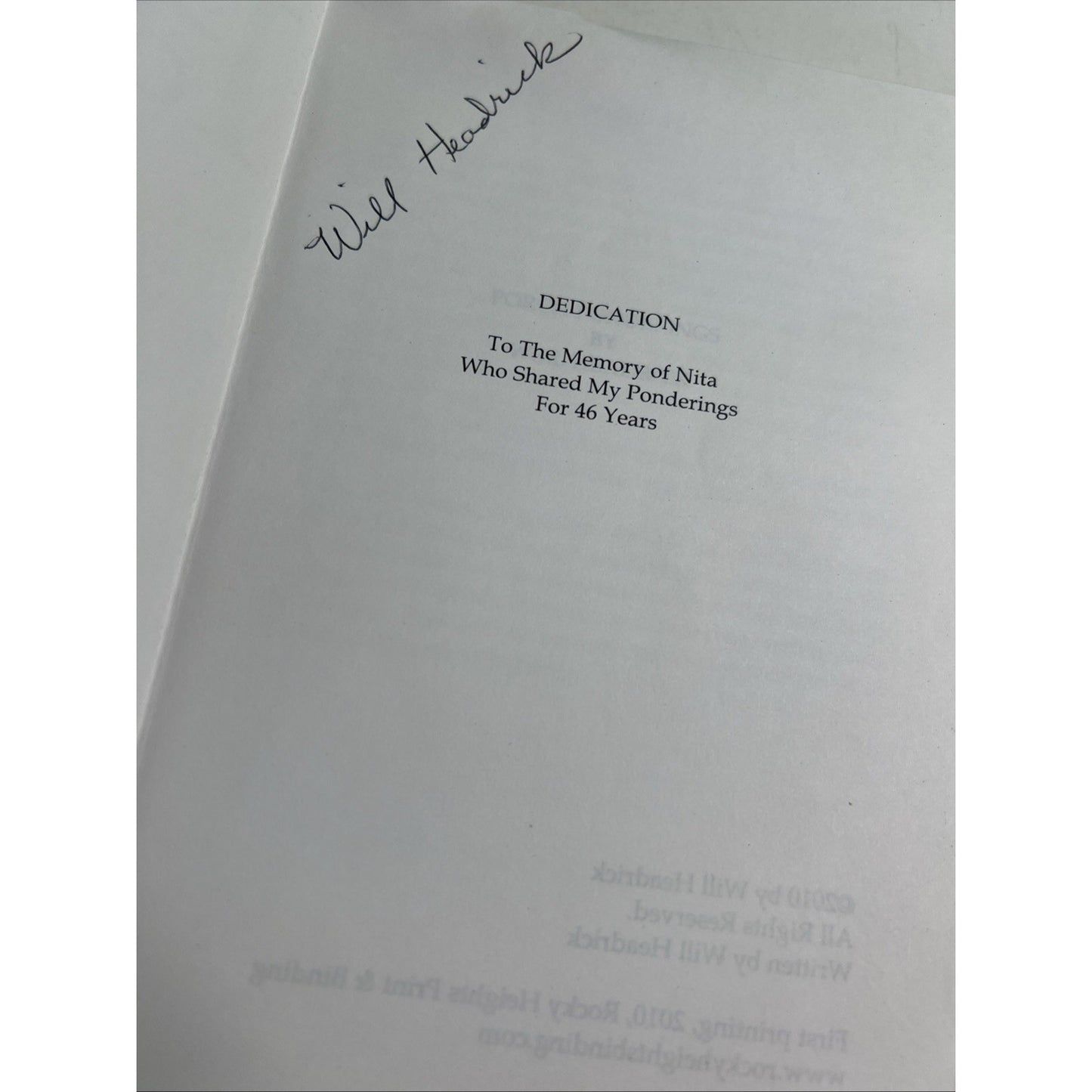 SIGNED Porch Ponderings by Will Headrick 2010 PB Alabama Author