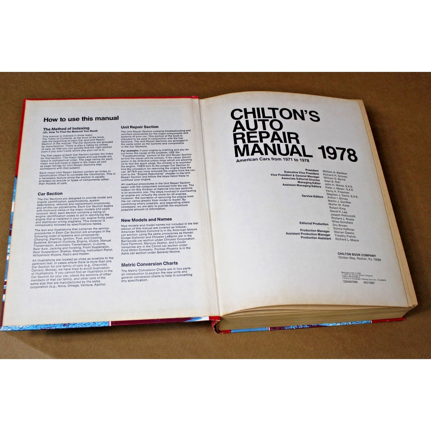 Vintage Chilton's Auto Repair Hardcover Manual for American Cars from 1971-1978