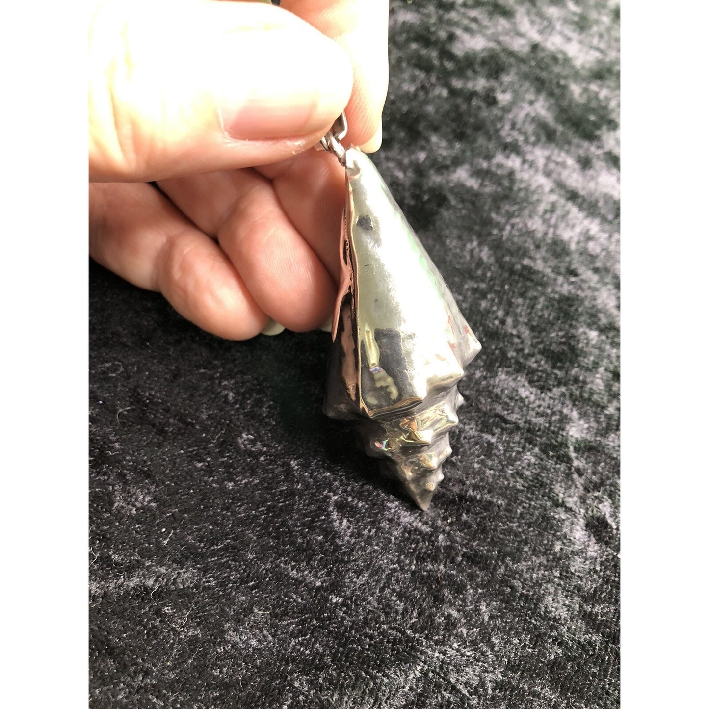 Vintage LARGE CONCH SHELL PENDANT Marked Mexico STERLING SILVER Seashell 17.4g