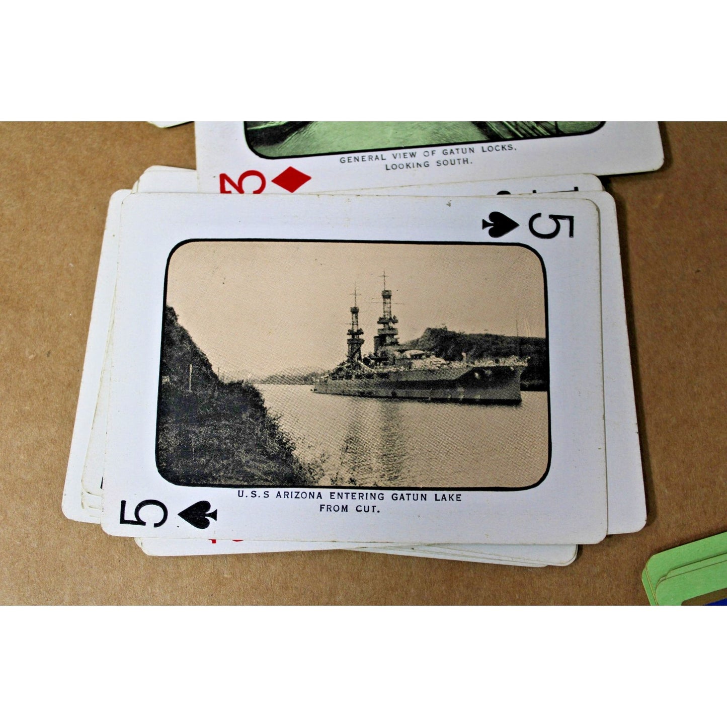 Antique 1920 Panama Canal Souvenir Playing Cards Gold Edges Complete Deck