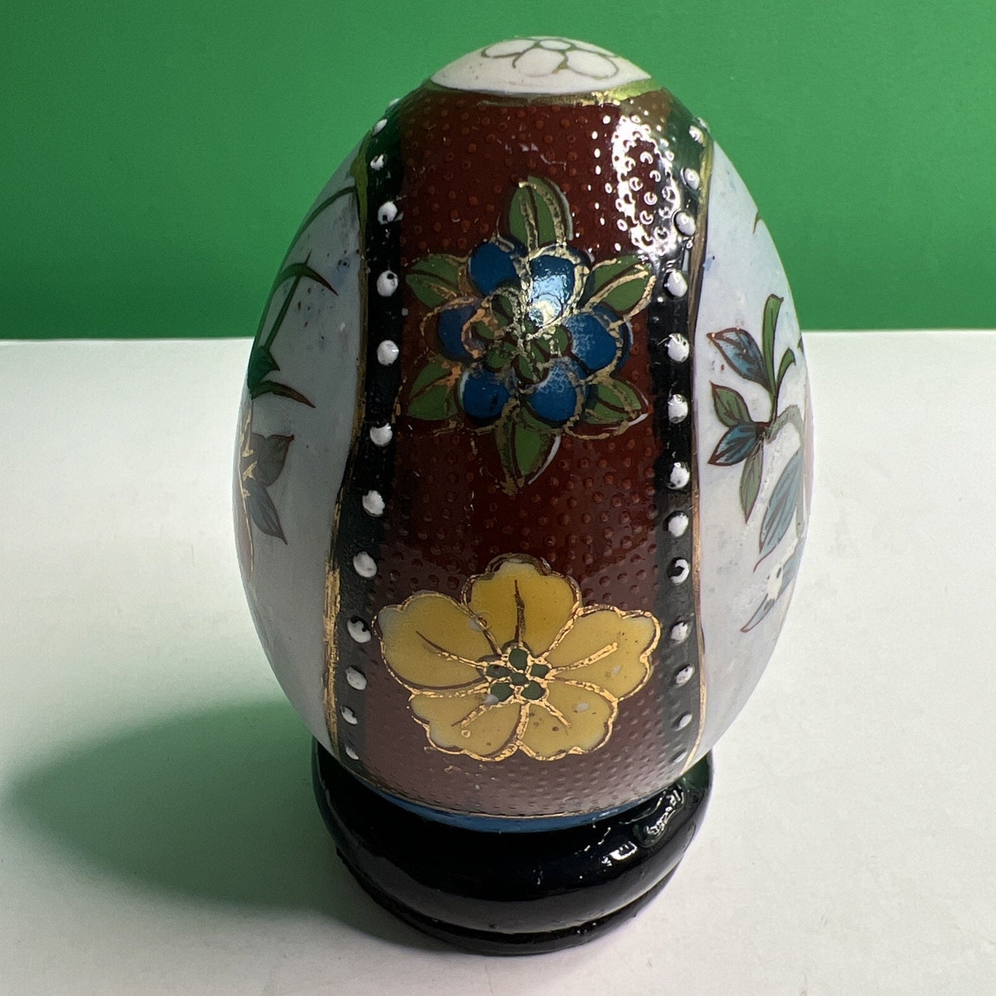 Vtg Satsuma Hand Painted Asian Oriental Chinese Ceramic Egg Fruit Floral