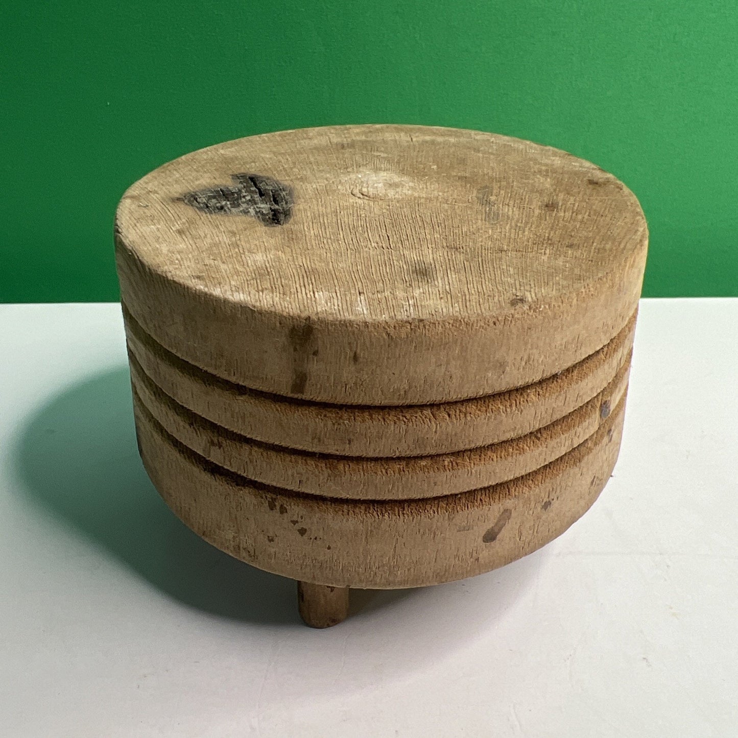 Vintage Tuk-Away Miniature Butcher Block Solid Wood 4" In Diameter 3" Tall