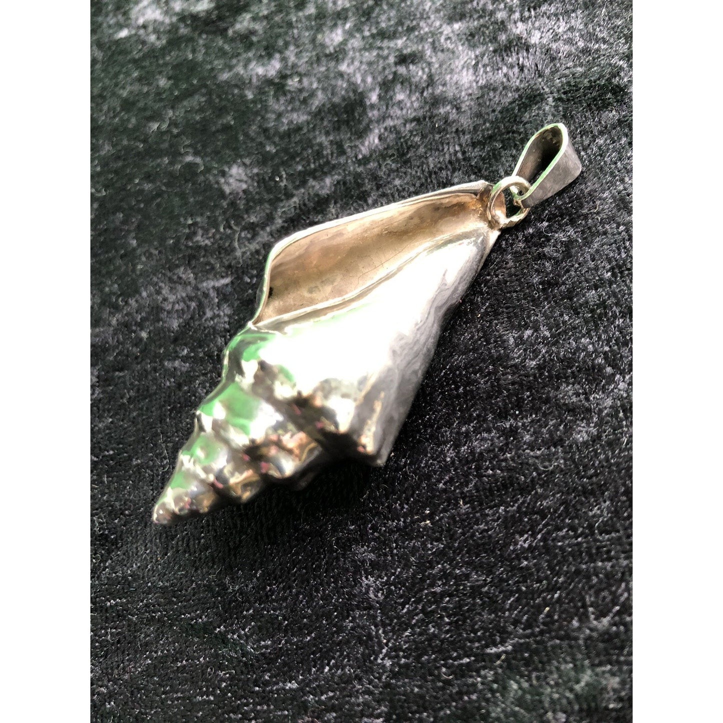 Vintage LARGE CONCH SHELL PENDANT Marked Mexico STERLING SILVER Seashell 17.4g