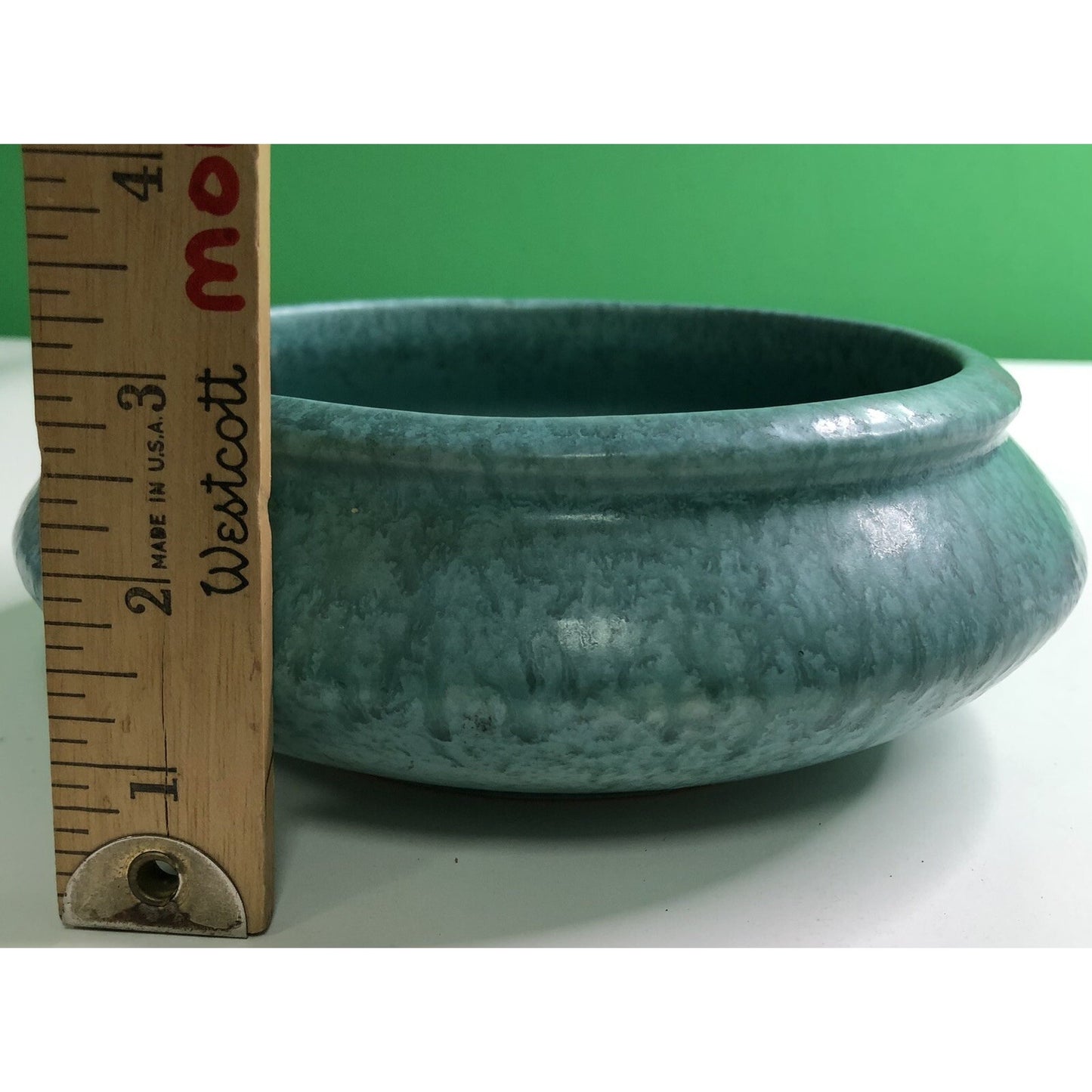 Vintage 1930s Roseville Pottery Tourmaline Aqua Low Bowl Bulb Planter