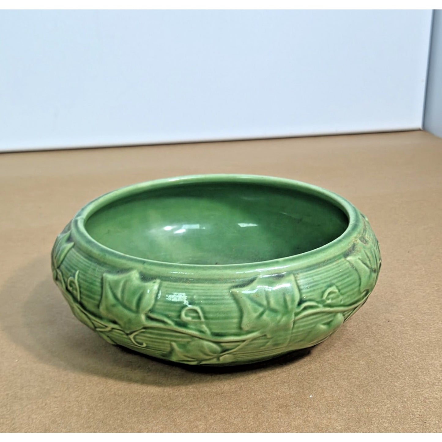 Vintage Shawnee Pottery Green Ivy Leaf Planter Bulb Bowl 3025 USA MCM 8"
