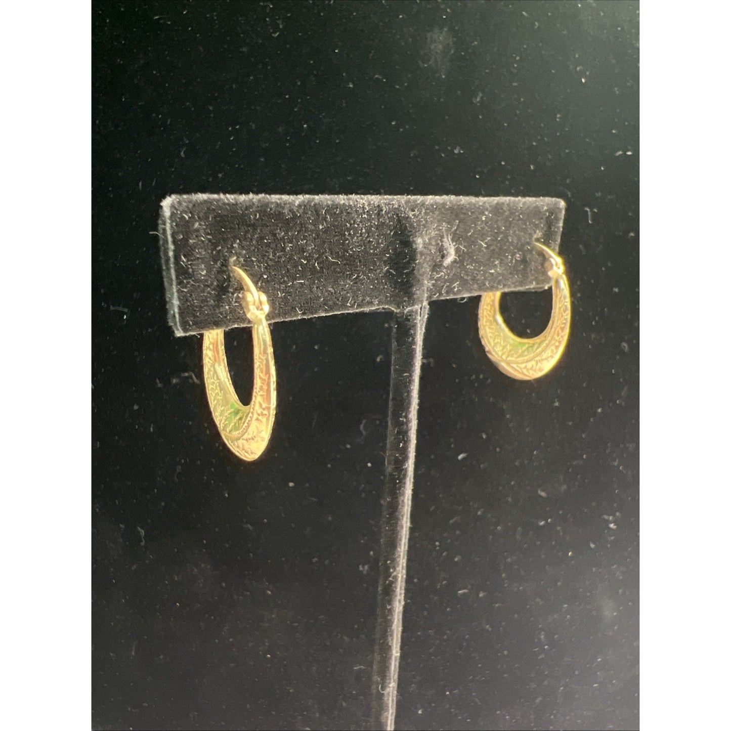 14K Gold Hoop Etched Stamped Earrings - French Lock Hinged Closure