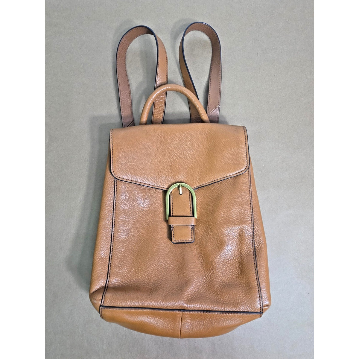 Vintage Fossil Maddox Genuine Pebbled Leather Backpack, Cognac w/ Key Charm