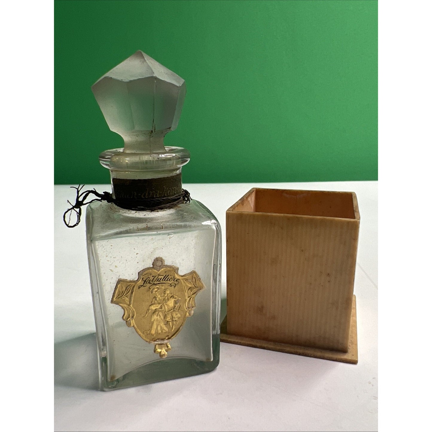 VTG LaValliere Chan-dra-kan-ta Glass Perfume Bottle W/ Stopper & Celluloid Box