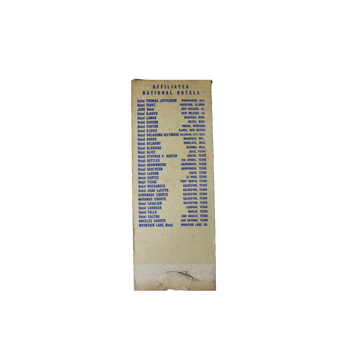 Vintage Mid Century Advertising Matchbook Stephen F. Austin National Hotels