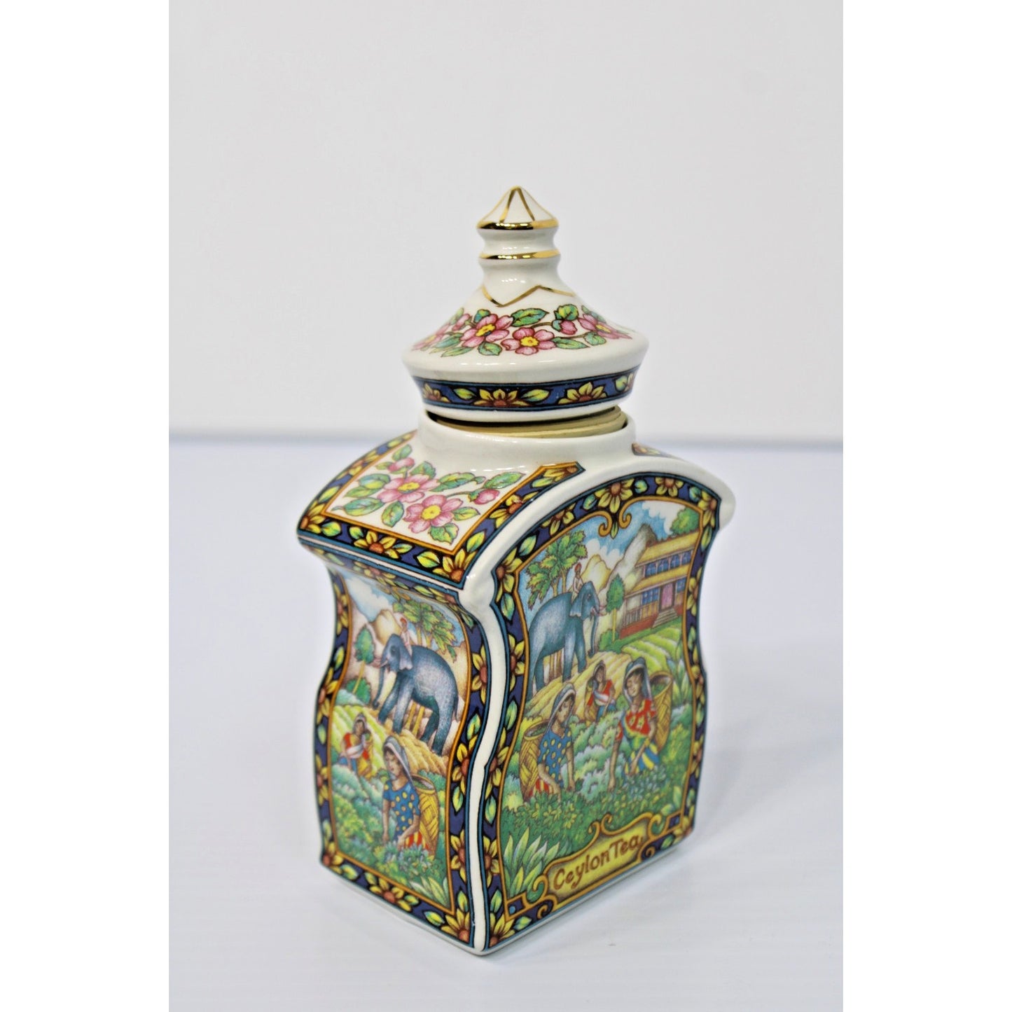 Vintage James Sadler Staffordshire England Ceylon Tea Caddy Box w/ Lid Porcelain