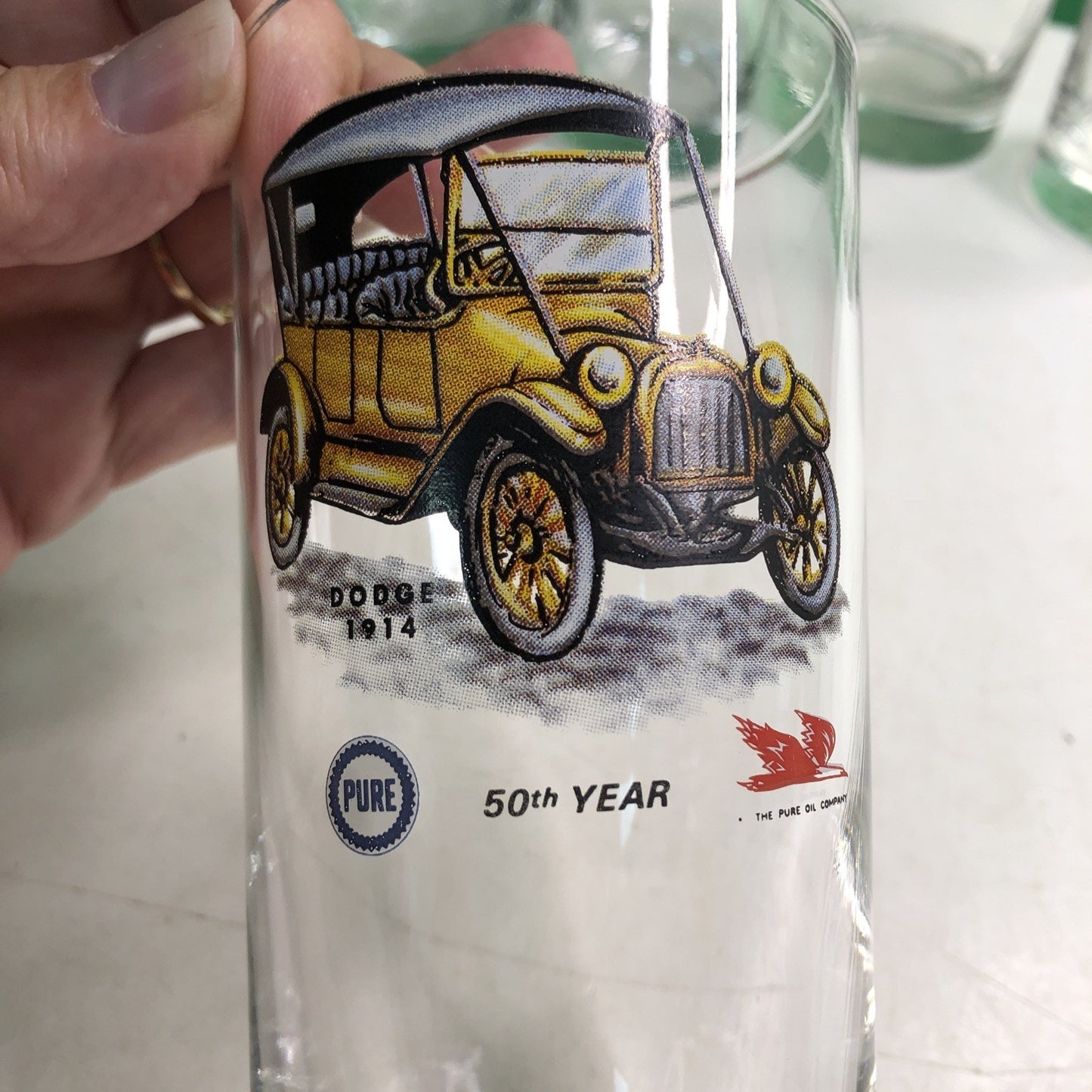 Set 6 Libbey PURE OIL COMPANY 50th Year GLASSES Tumblers Antique Classic Cars