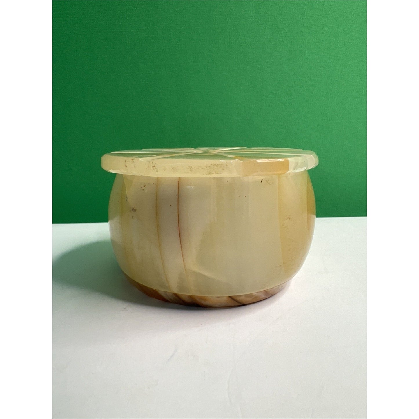 Carved Soapstone Small Box Round Trinket Vanity Natural Stone with Lid