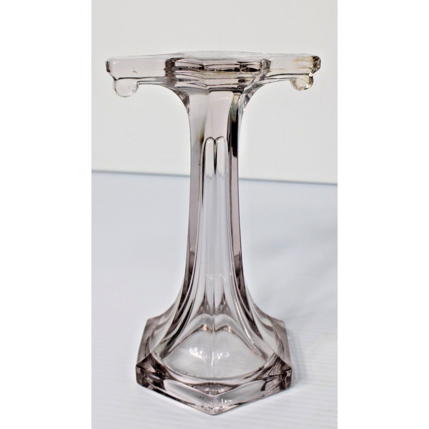 Antique Clear Glass Shelf Risers, Pedestals, Store Display Columns Pair 9"H