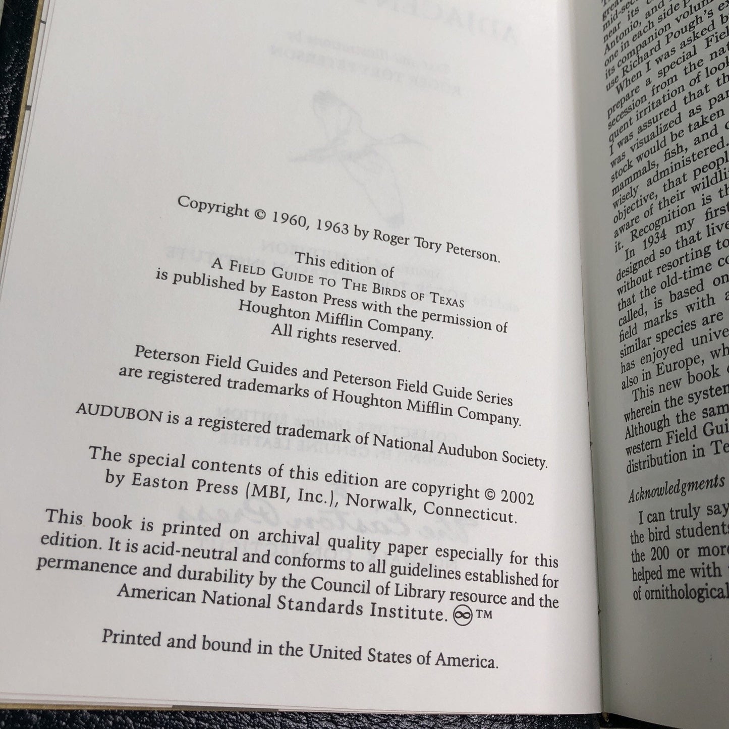 Roger Tory Peterson Field Guides: BIRDS OF TEXAS 2002 HC Leather Bound Bookplate