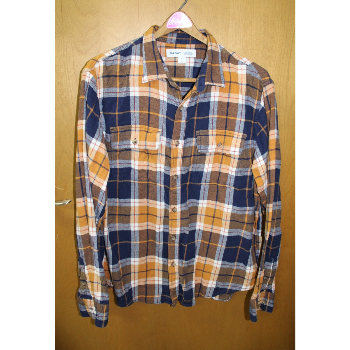 Orange Navy Blue Auburn University Colors Old Navy Men's XL Plaid Flannel Shirt