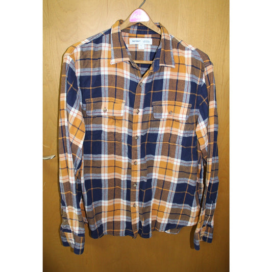 Orange Navy Blue Auburn University Colors Old Navy Men's XL Plaid Flannel Shirt