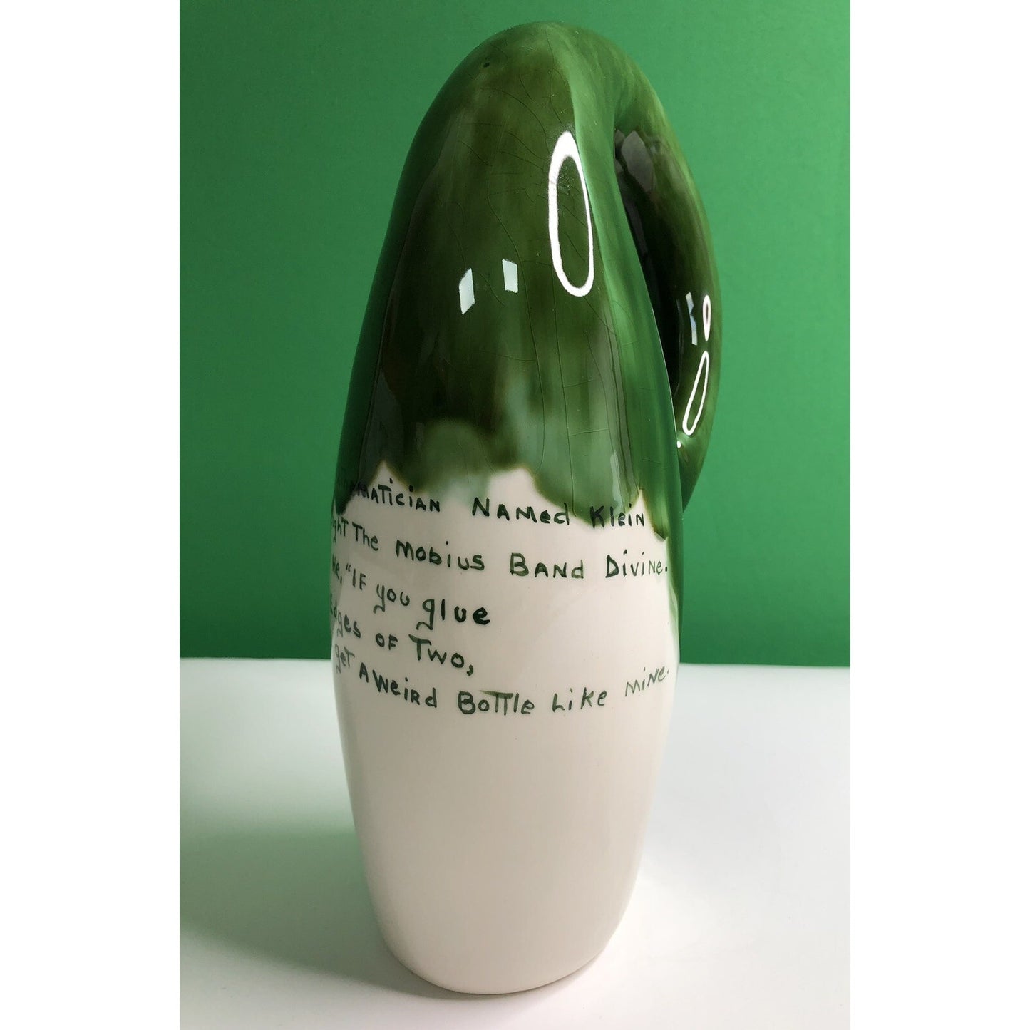 Vintage COACH AND FOUR Frederick Maryland OOAK BOTTLE W/ VERSE Green Drip Glaze