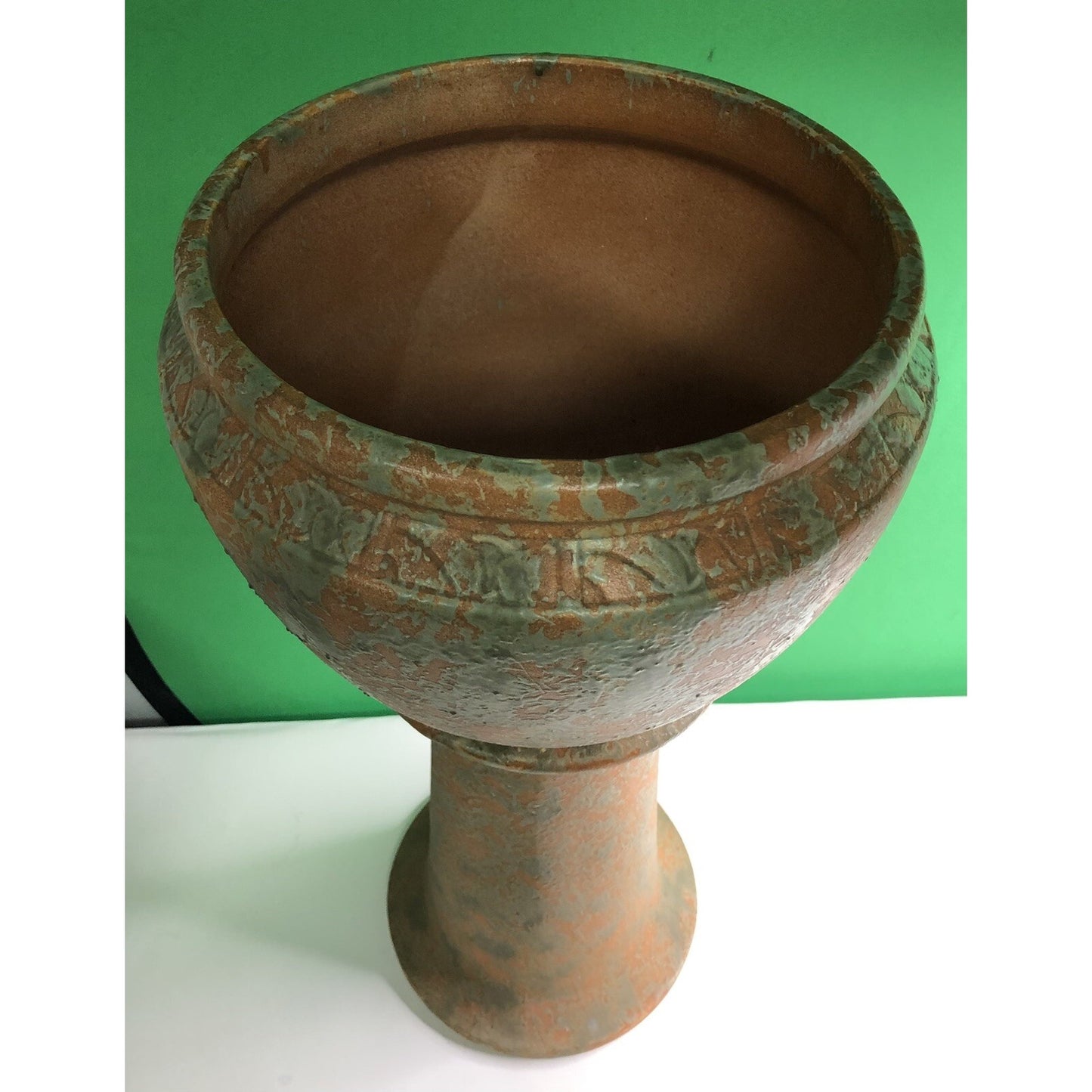 Vintage Burley Winter Large Jardiniere With Pedestal Mottled Orange & Green