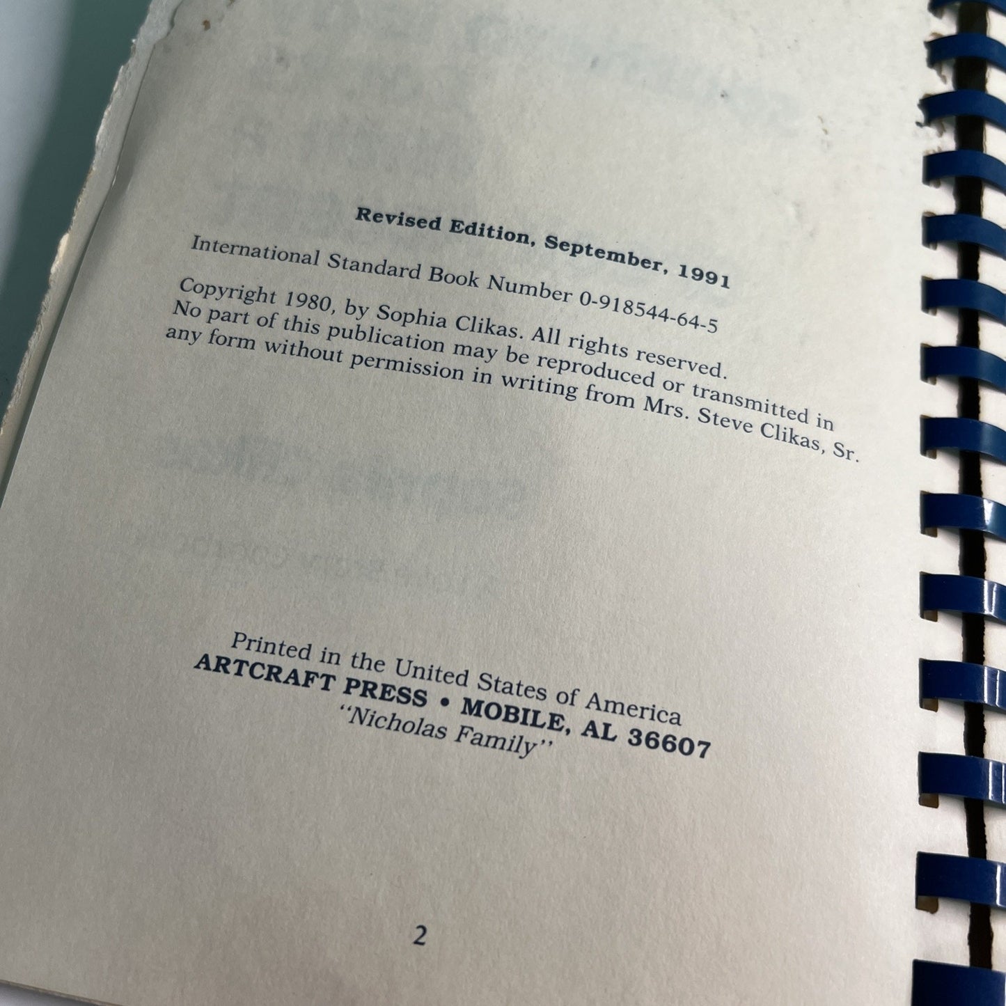 A Southern Lady Cooks With A Greek Accent Cookbook Sophia Clikas 1991 Mobile AL