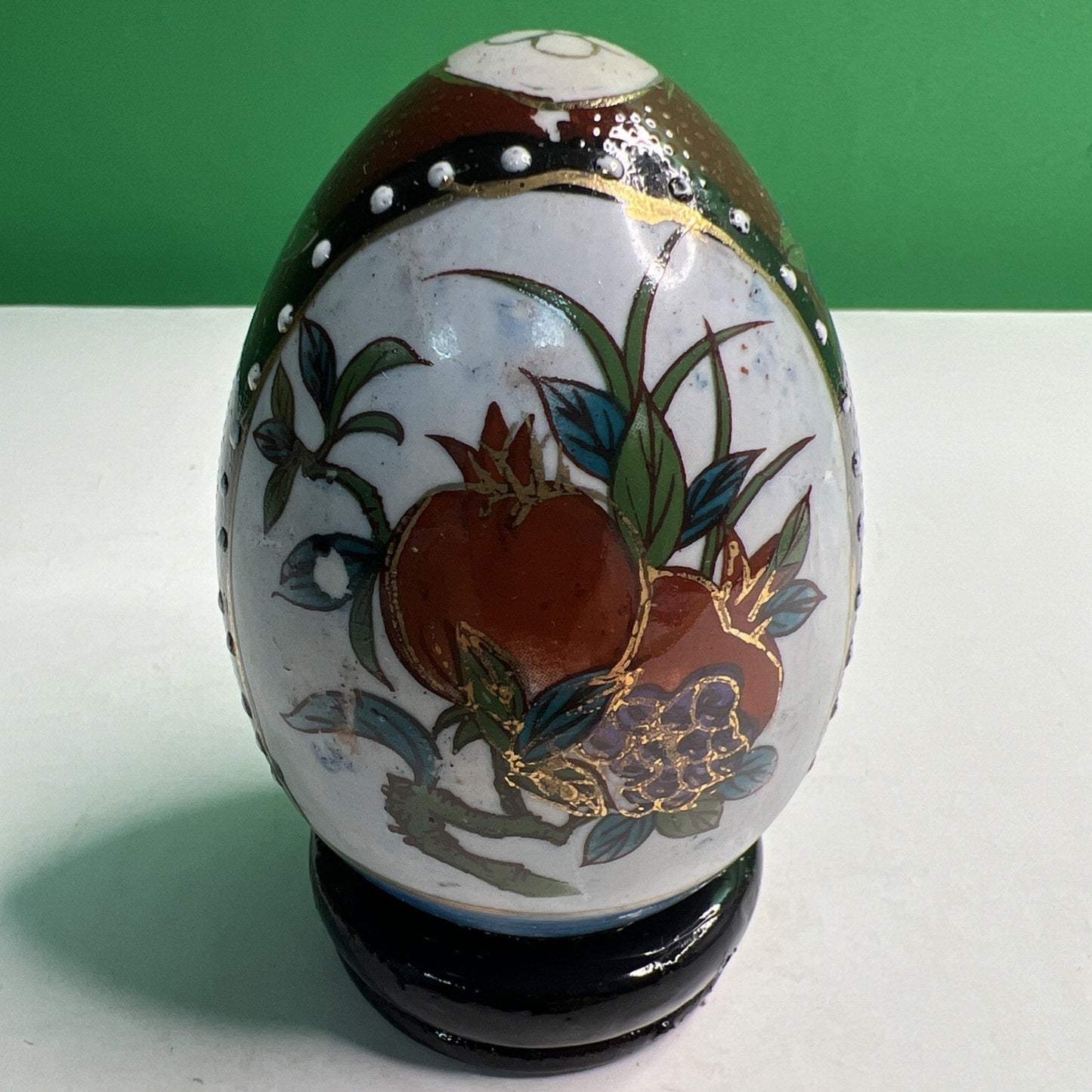Vtg Satsuma Hand Painted Asian Oriental Chinese Ceramic Egg Fruit Floral