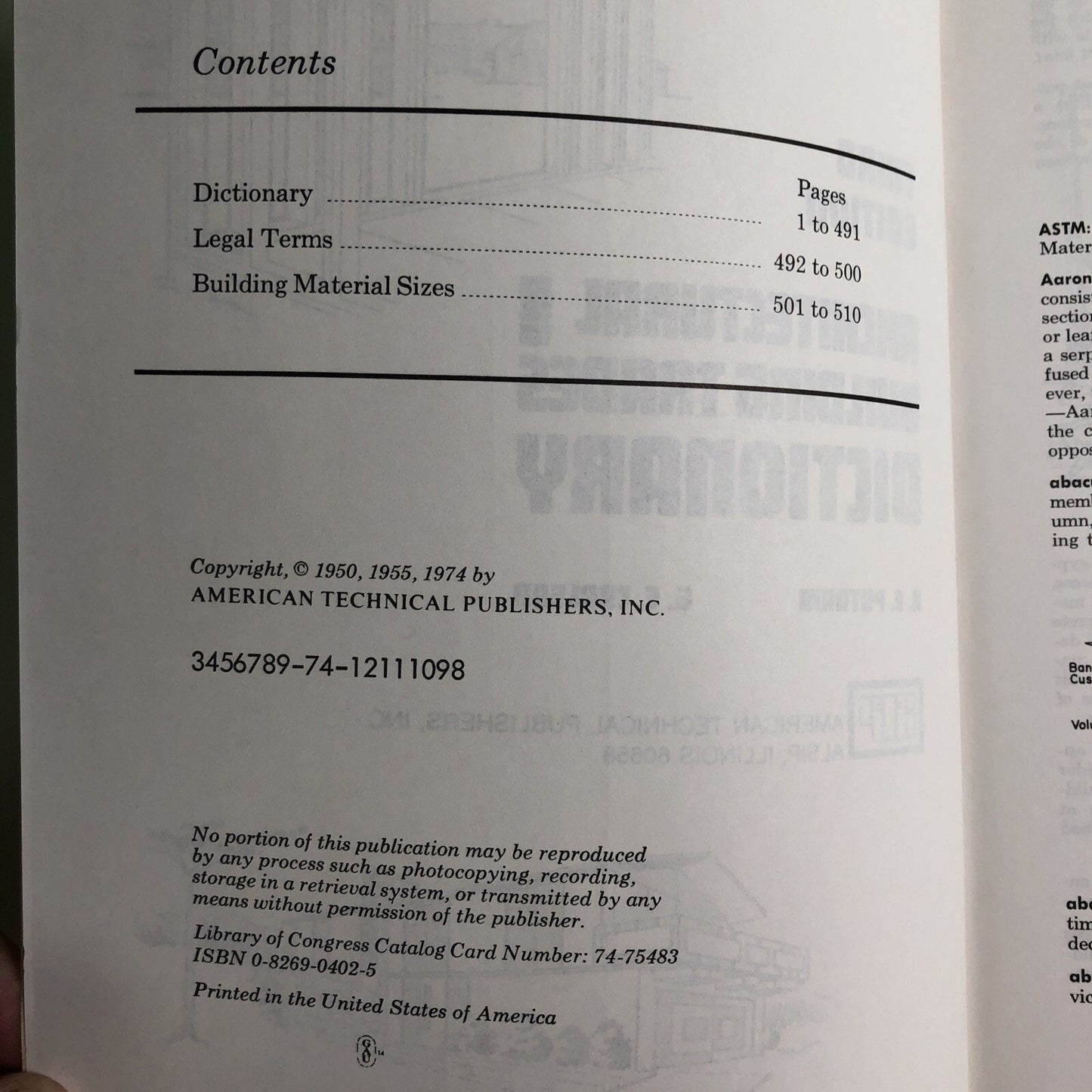 Architectural & Building Trades Dictionary 3rd Ed. R.E. Putnam & G.E. Carlson PB
